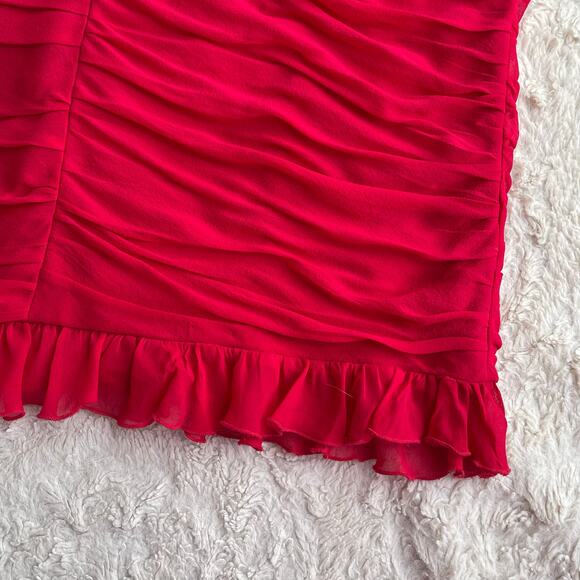 Cache silk ruffled sweetheart slip dress cocktail red ruched midi formal red 8 - Picture 9 of 16